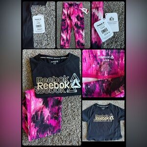 New! Reebok Black Tee and Pink Patterned Leggings Set